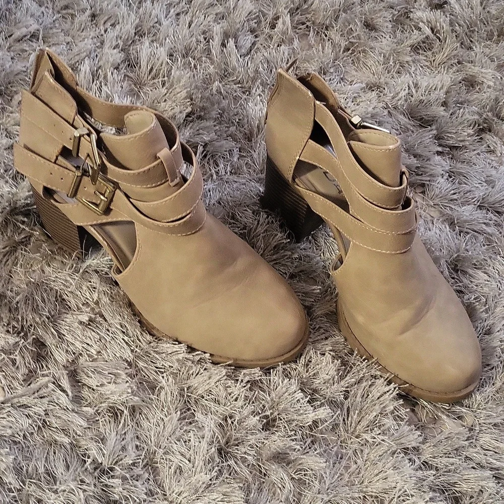 Soda Tan Heeled Ankle Boots with Buckles - Picture 2 of 6